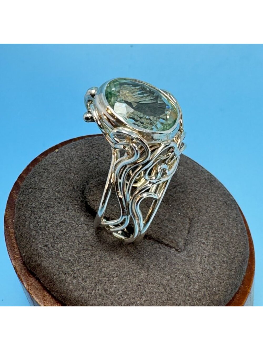 Handmade Topaz Bezel Set Filigree Design Band Sterling Silver 925 Ring Size 6.75 - Picture 4 of 11